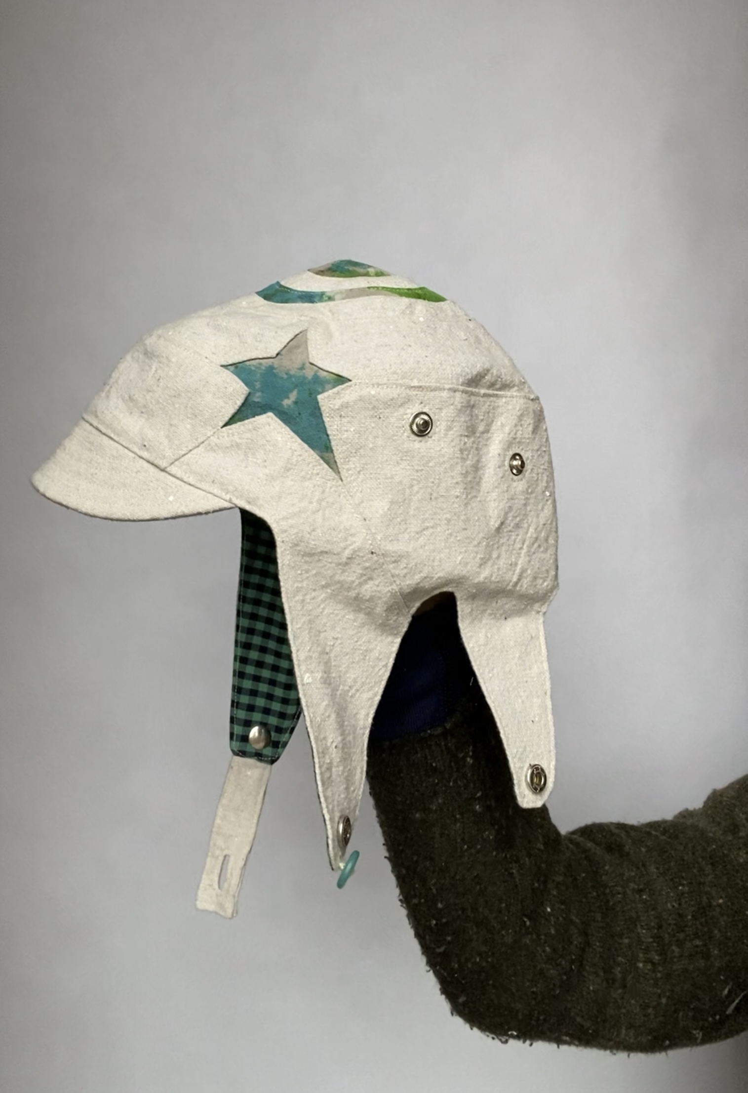 Teal and cream fabric aviator